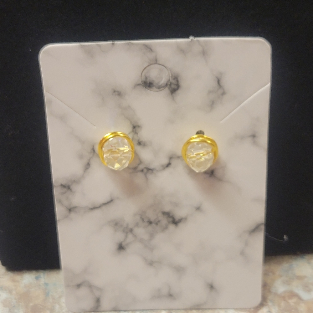 Gold and Clear Crystal Stone Post Earrings
